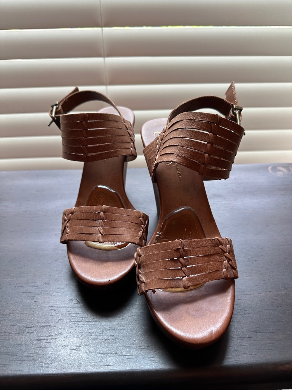 Woven Strap Tan Wedge Sandals - Size 9 Women’s - Picture 2 of 9